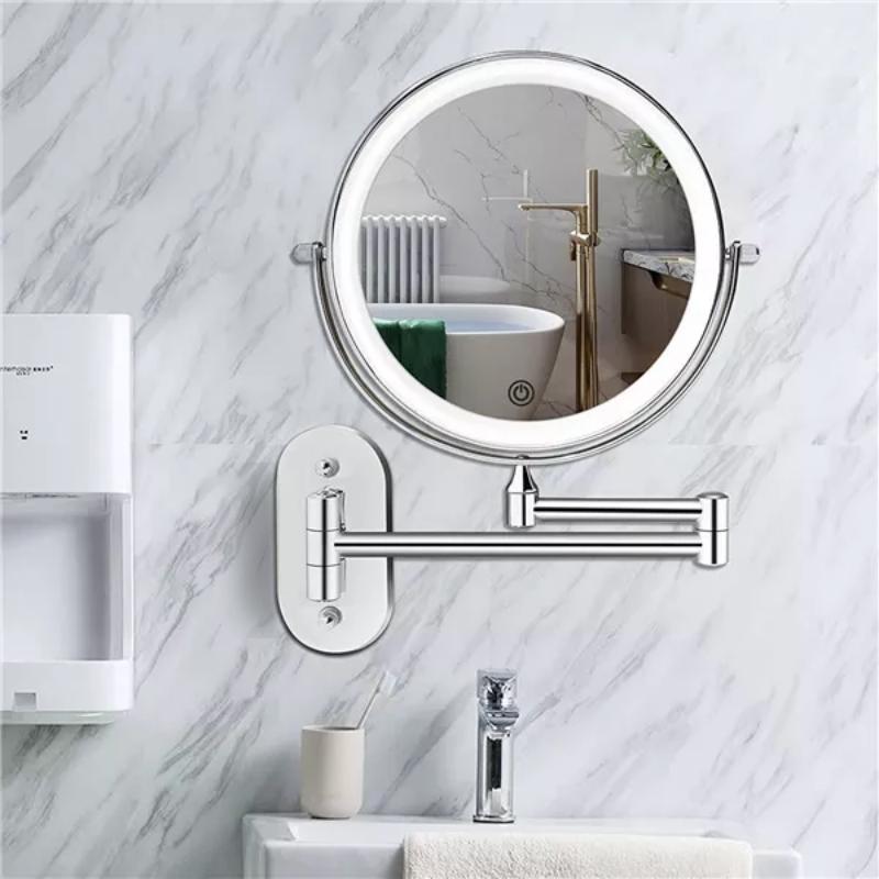 Rechargeable LED Magnifying Mirror in Chrome Silver – Perfect for Makeup & Bathroom - Atelier Dubois Paris
