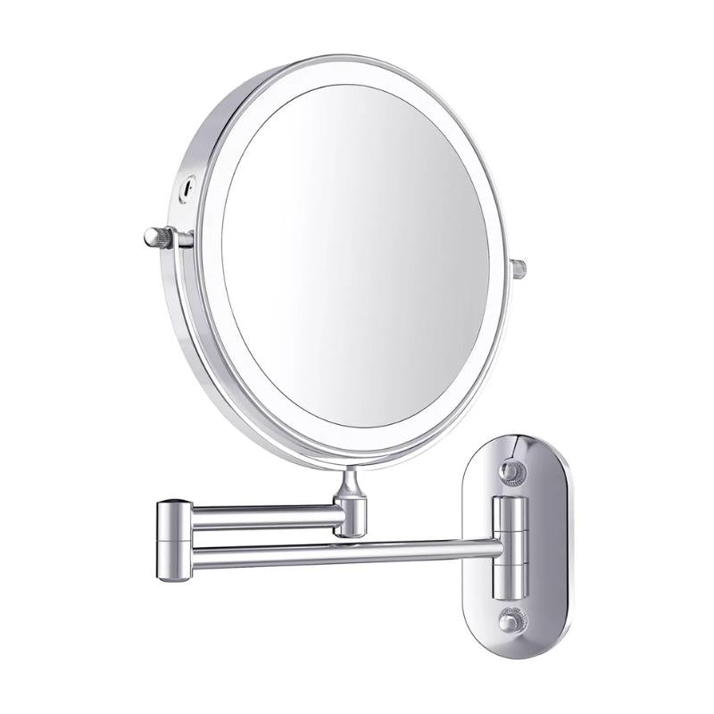 Rechargeable LED Magnifying Mirror in Chrome Silver – Perfect for Makeup & Bathroom - Atelier Dubois Paris