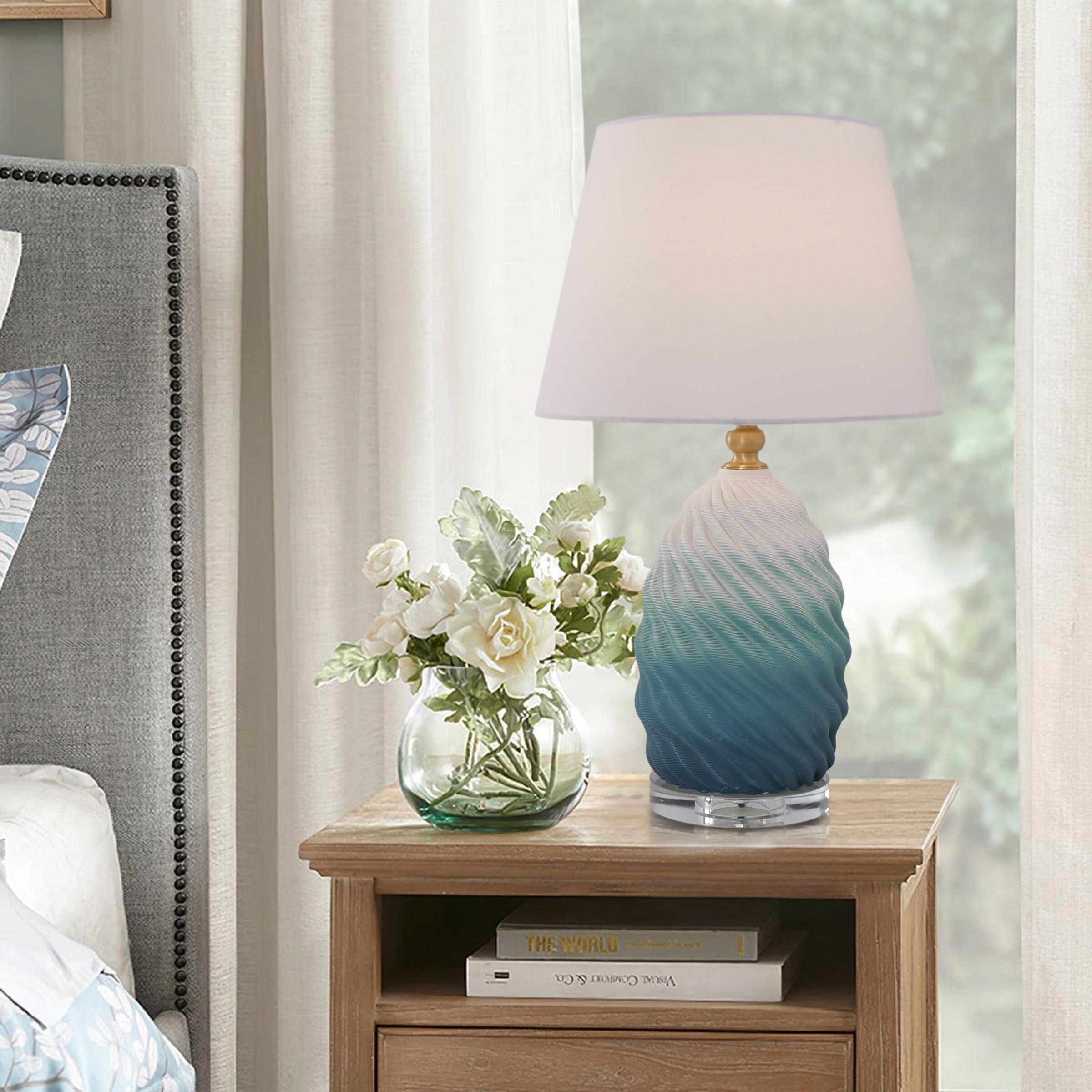 Threaded Ceramic Table Lamp - 3D Lamp with Fabric Shade