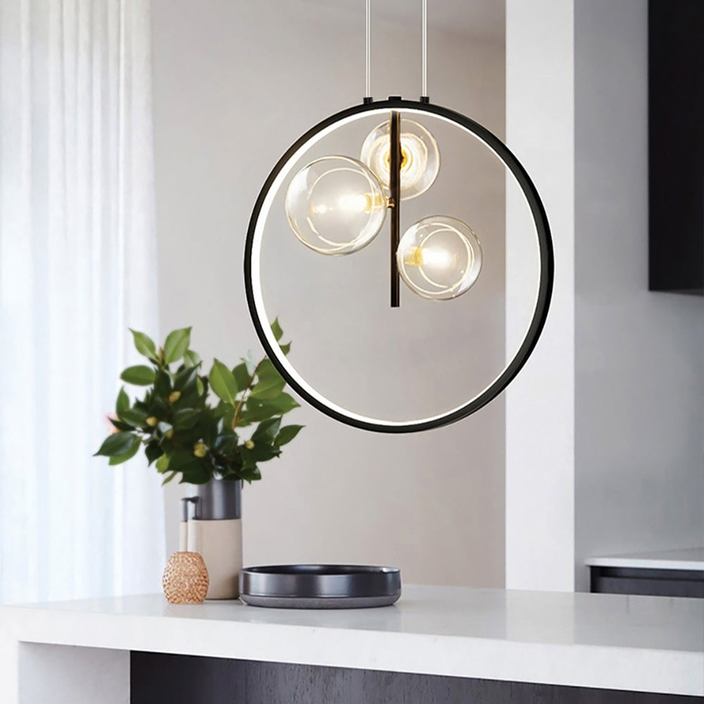 Black Minimalist Glass Globe LED Pendant Light | Modern Hanging Lamp