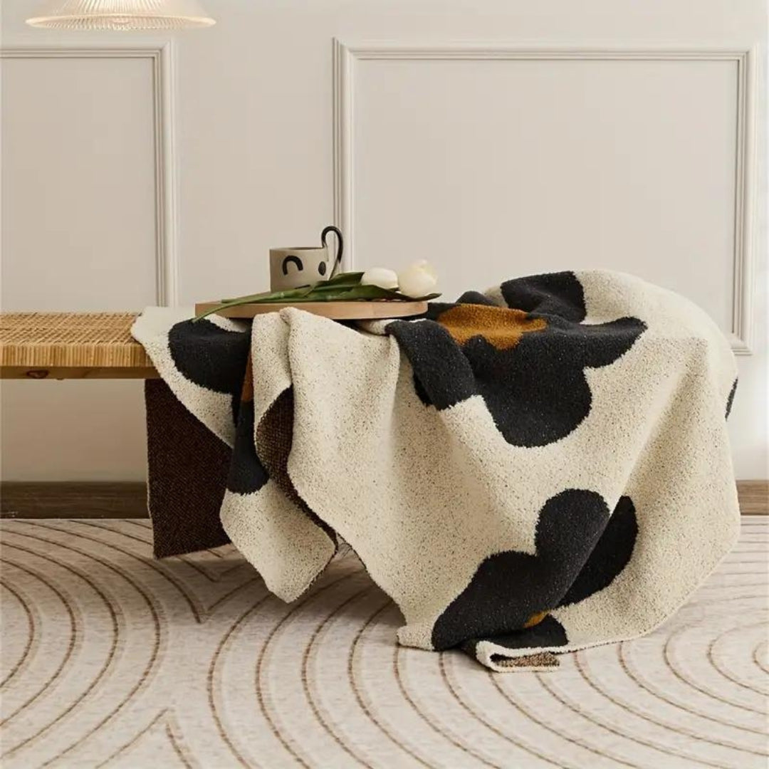 Elegant Floral Knitted Throw Blanket