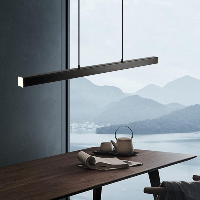 Contemporary Linear Metal Pendant Light – Black and Brown LED Lamp