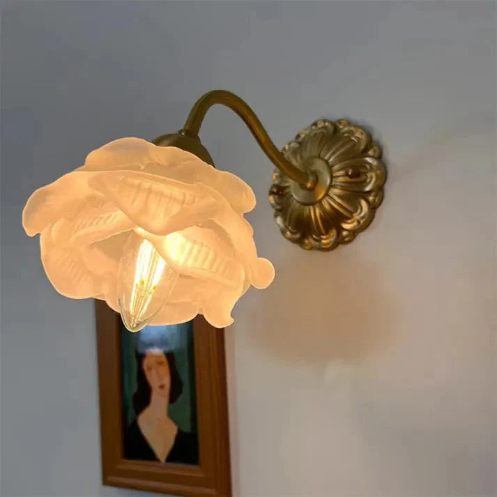 Vintage Copper Flower Petal Wall Light | Glass Wall Sconce