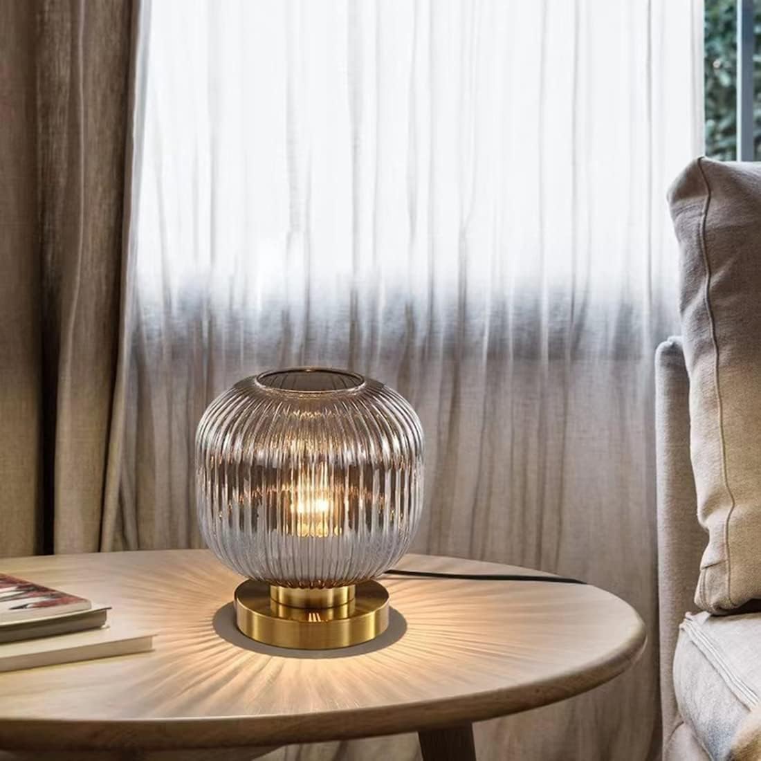 Classic Glass Table Lamp – Stylish Glow with Gold Accent