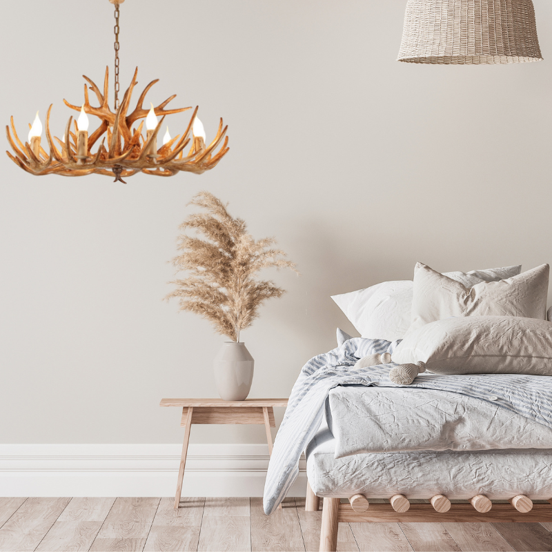 Artistic Deer Antler Chandelier – Retro Resin Horn Candle Light Design