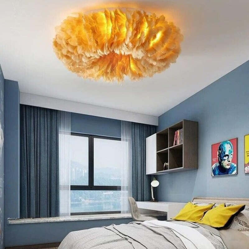 Round Flush Mount Ceiling Light – Swan Feather Inspired Design