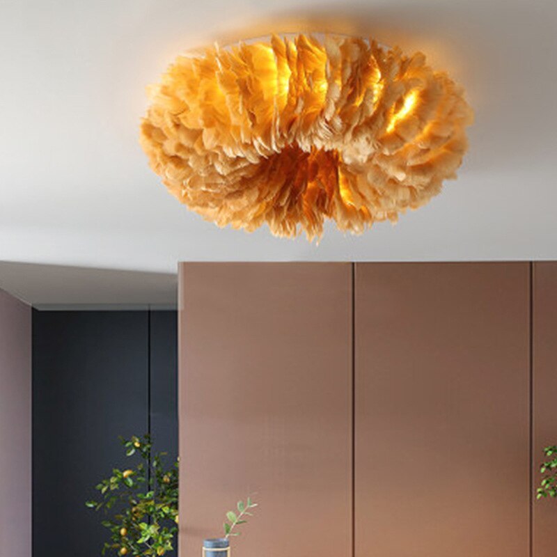 Round Flush Mount Ceiling Light – Swan Feather Inspired Design