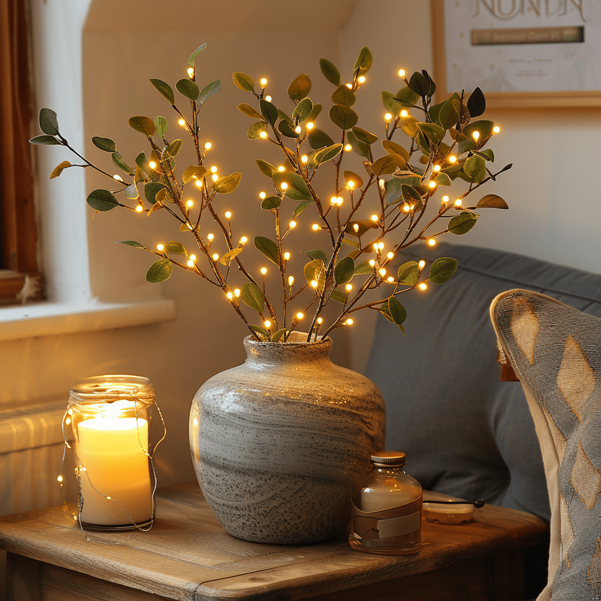 Artificial Olive Branch with LED Fairy Lights – Boho - Atelier Dubois Paris