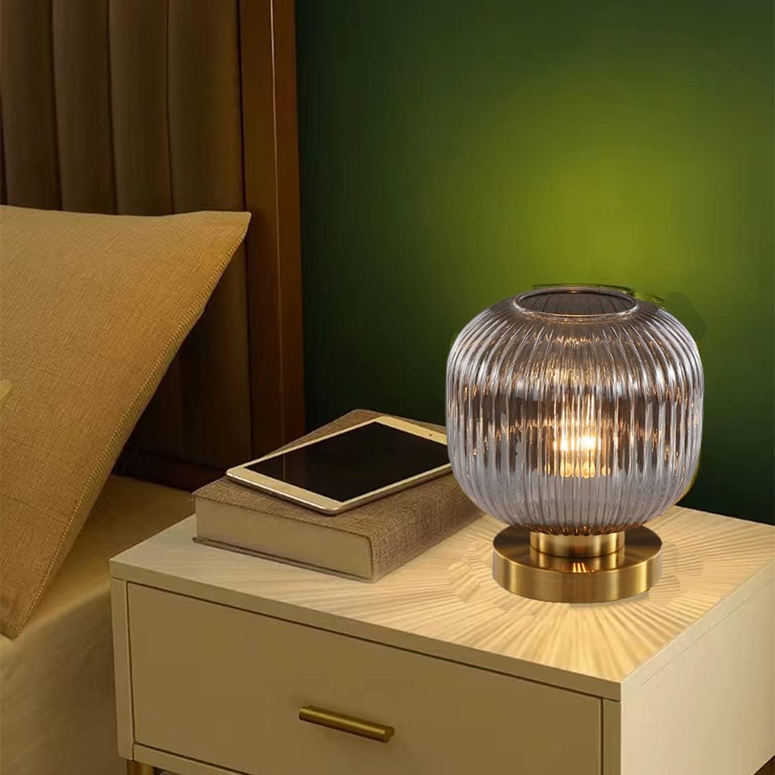 Classic Glass Table Lamp – Stylish Glow with Gold Accent
