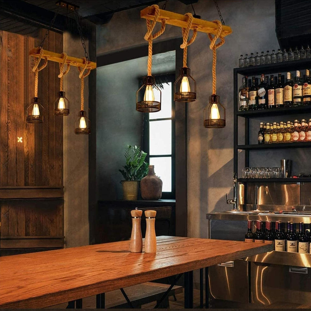 Industrial Hemp Rope Chandelier – Rustic Style Lighting