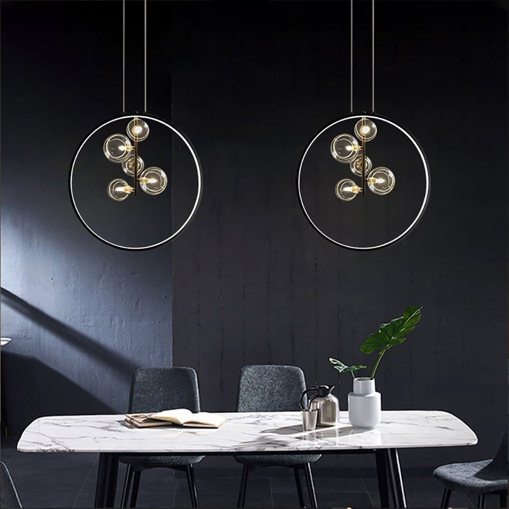 Black Minimalist Glass Globe LED Pendant Light | Modern Hanging Lamp
