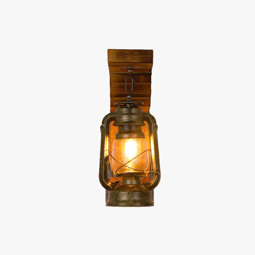 Vintage Wood Wall Lamp – Rustic Sconce with Metal and Glass Design