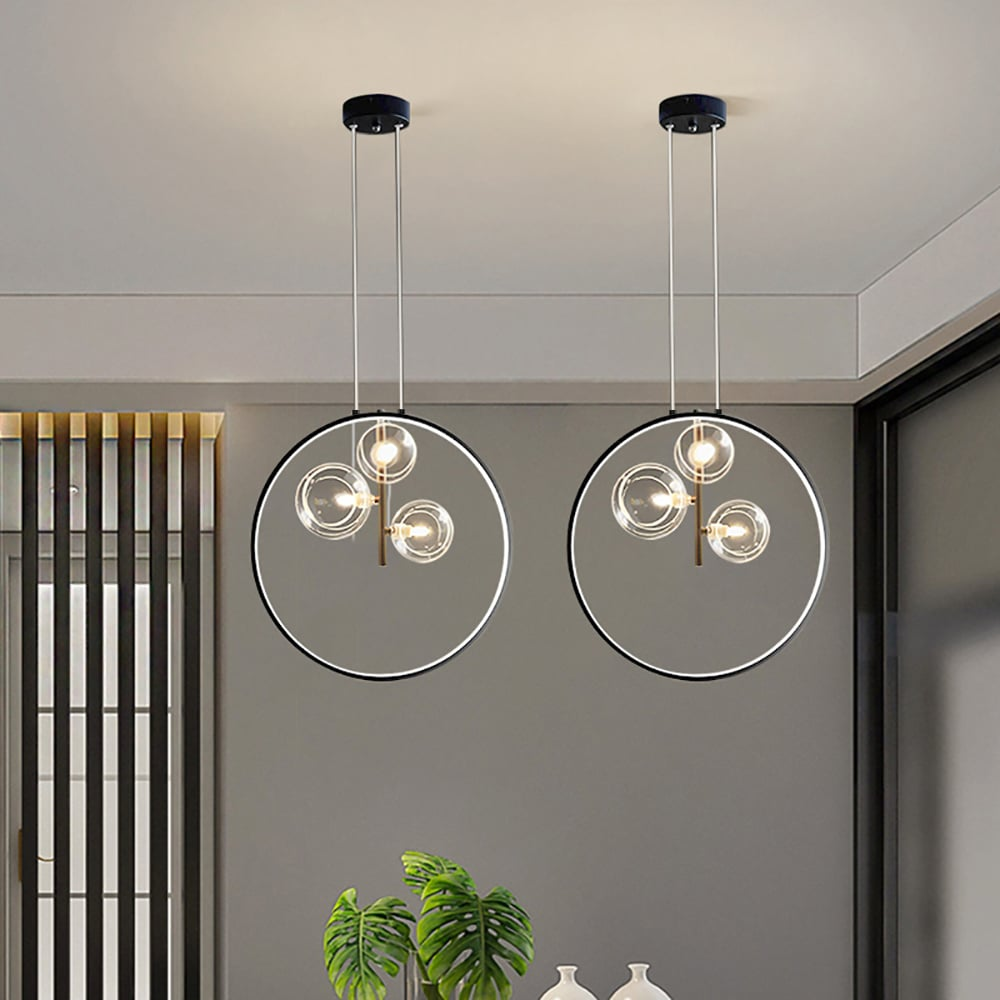 Black Minimalist Glass Globe LED Pendant Light | Modern Hanging Lamp