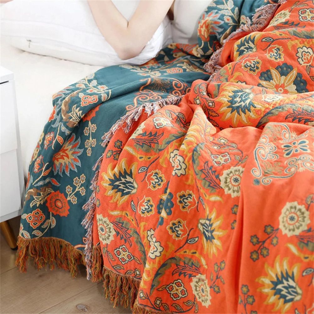 Home Throw Blanket – Reversible Design with Marigold Print