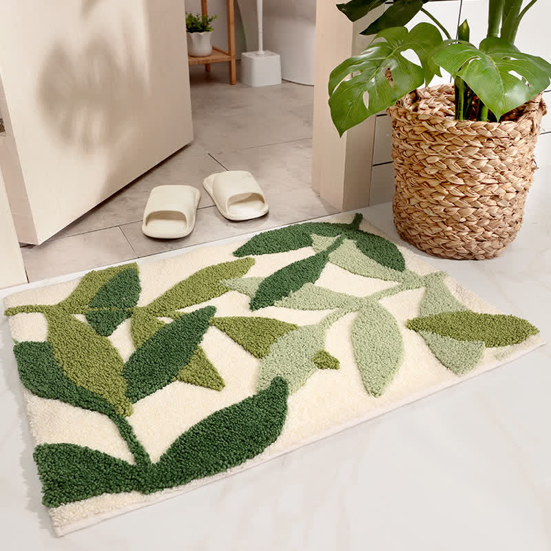 Green Leaf Printed Rug – Soft, Non-Slip Floor Mat for Home - Atelier Dubois Paris