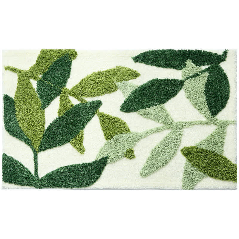 Green Leaf Printed Rug – Soft, Non-Slip Floor Mat for Home - Atelier Dubois Paris