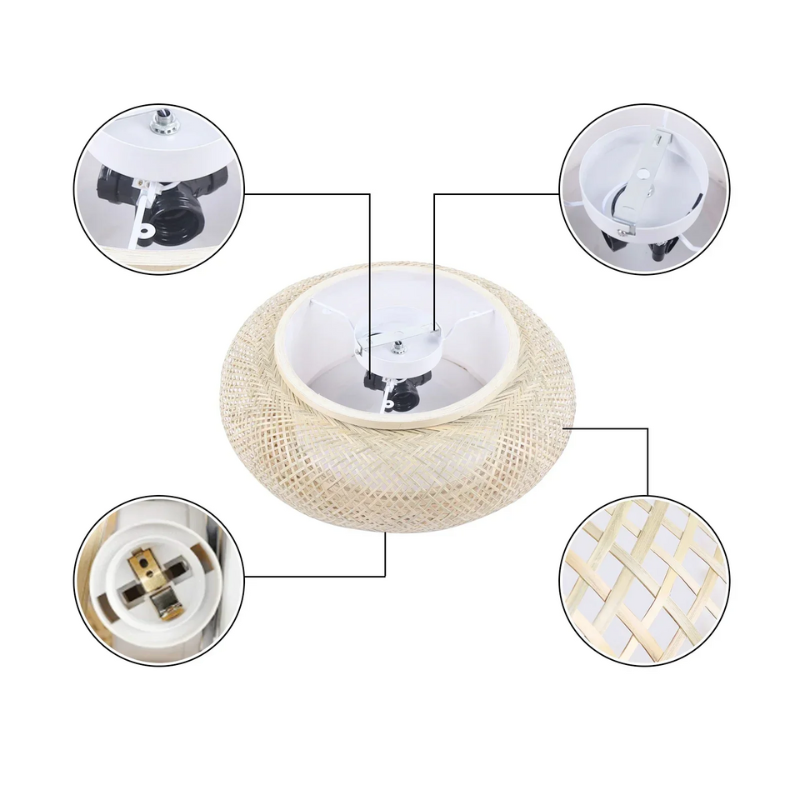 Handwoven Bamboo & Rattan Semi-Recessed Ceiling Light | Coastal Style Pendant Light