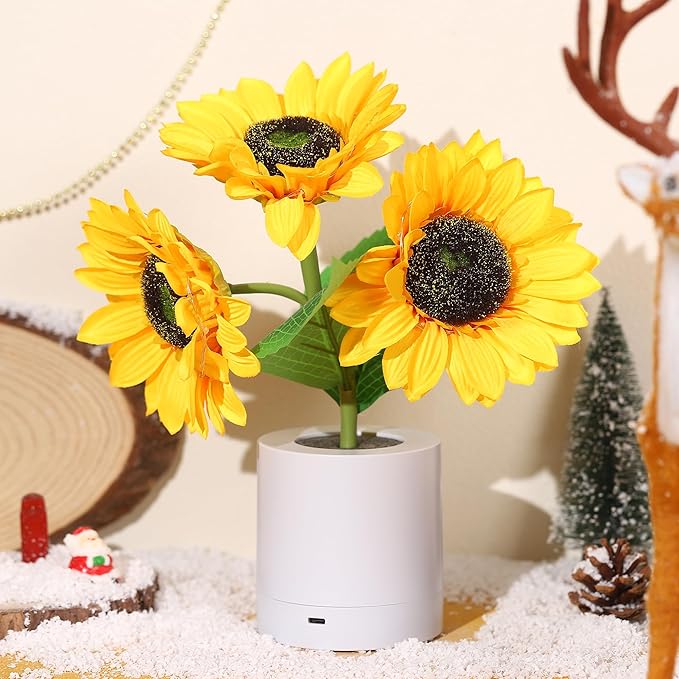 Decorative Sunflower LED Table Lamp – Bright & Sparkling Floral Accent Light - Atelier Dubois Paris