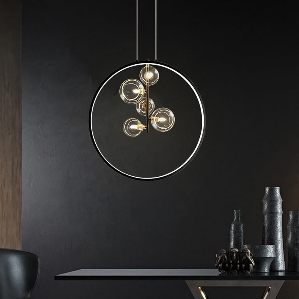 Black Minimalist Glass Globe LED Pendant Light | Modern Hanging Lamp