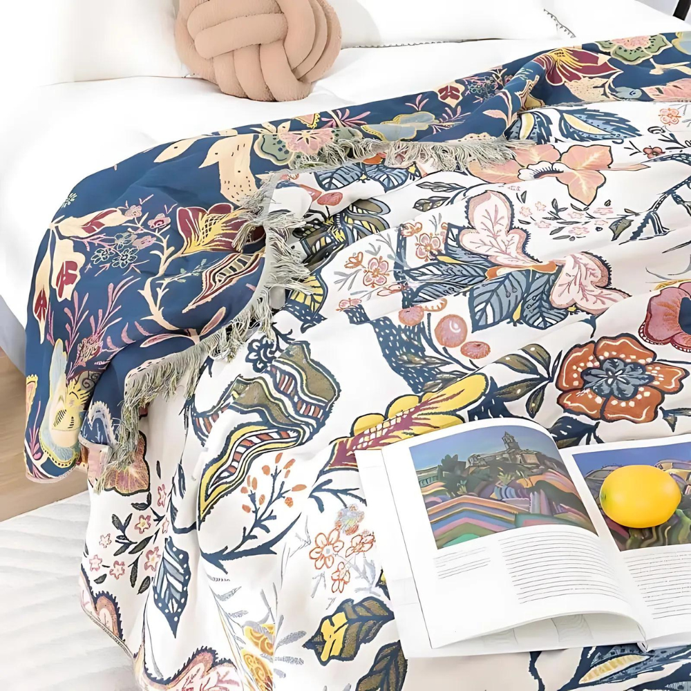 Woven Blanket with Floral Print