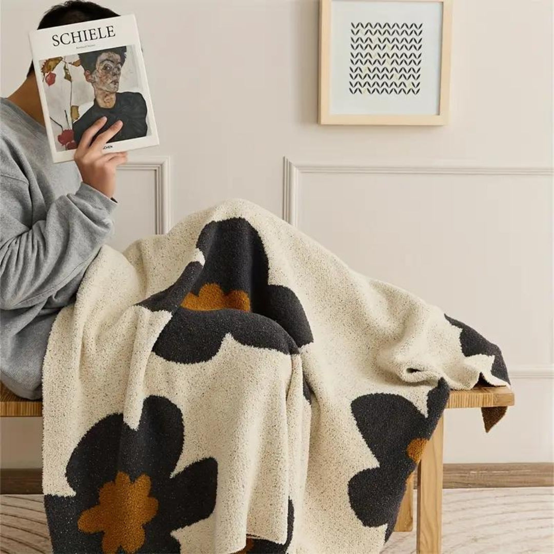 Elegant Floral Knitted Throw Blanket