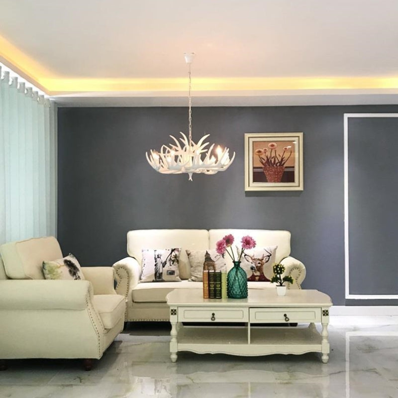 Artistic Deer Antler Chandelier – Retro Resin Horn Candle Light Design