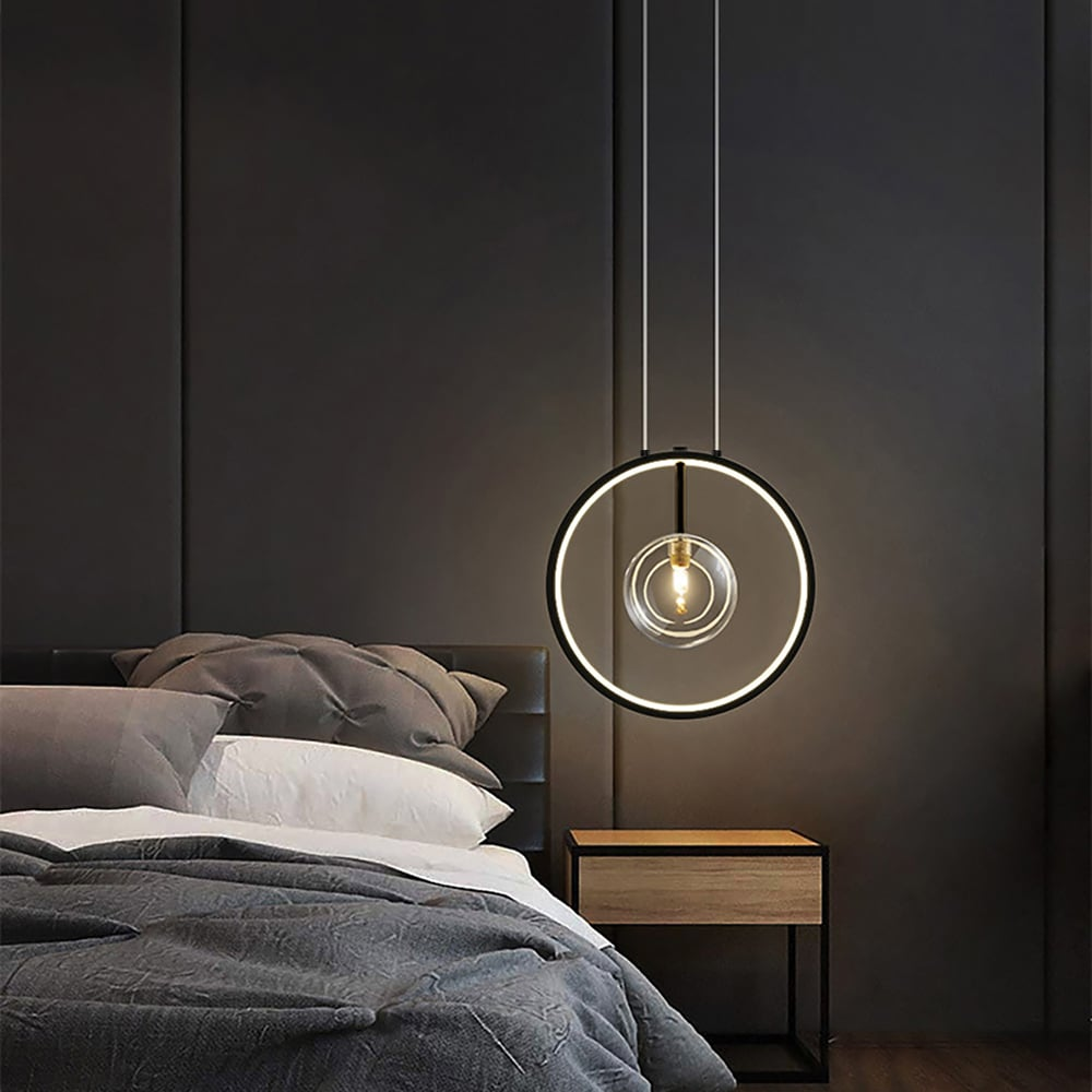 Black Minimalist Glass Globe LED Pendant Light | Modern Hanging Lamp