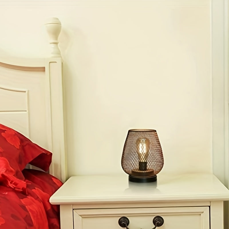 Cordless Black Metal Cage Table Lamp | Battery Powered | Indoor Use