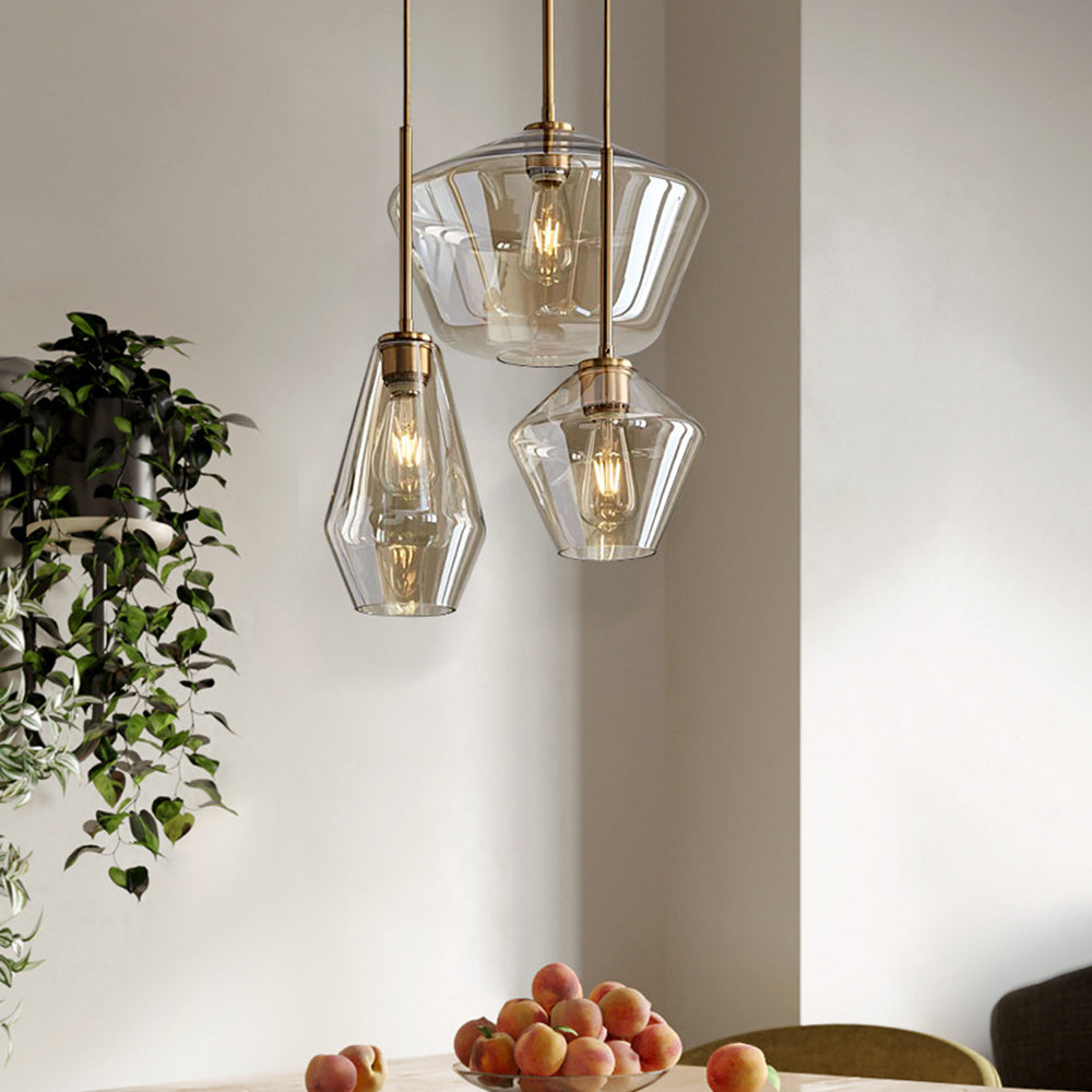 Diamond Shape Pendant Lamp – Modern Glass Shade with Metal Base