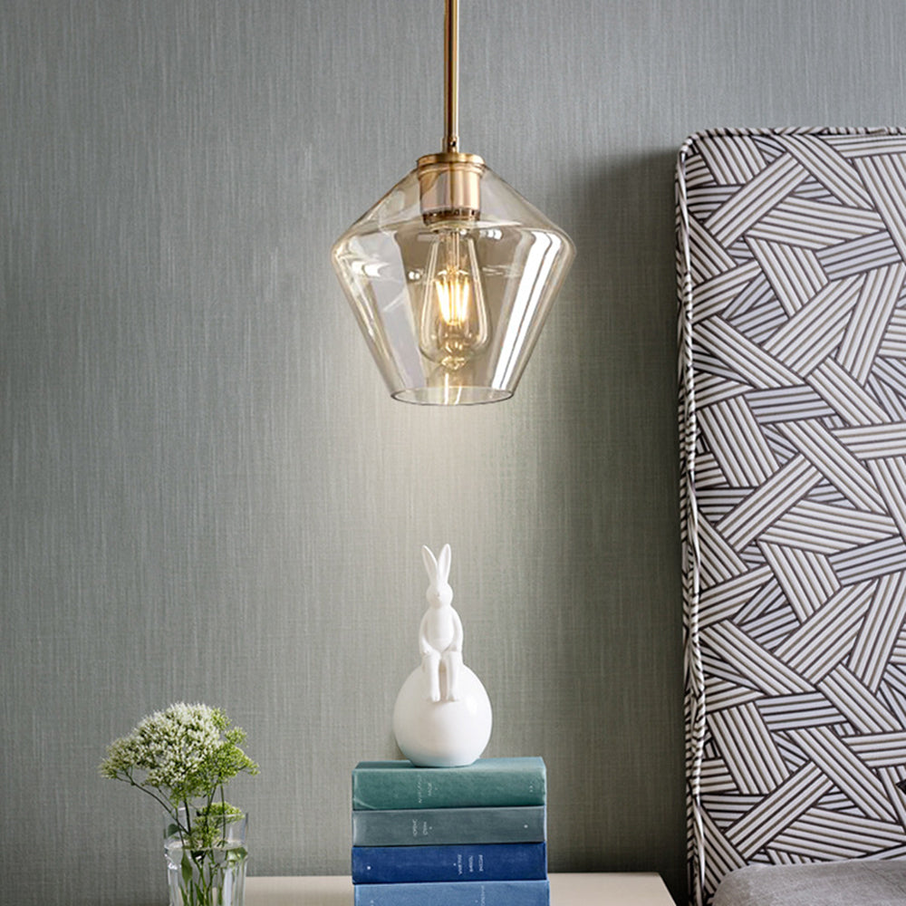 Diamond Shape Pendant Lamp – Modern Glass Shade with Metal Base