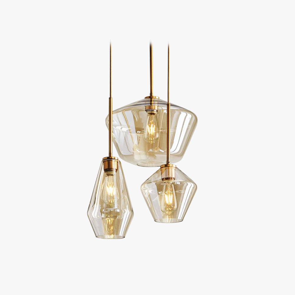 Diamond Shape Pendant Lamp – Modern Glass Shade with Metal Base