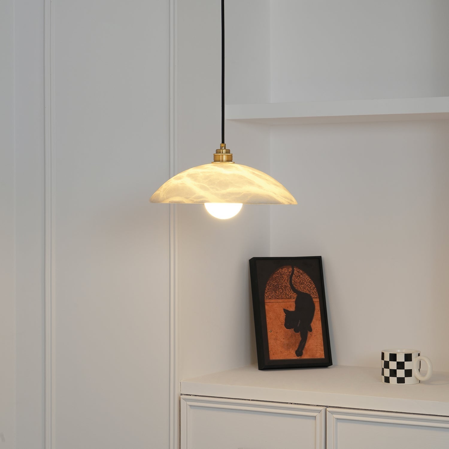 Stylish Dome Pendant Light – Brass Fixture with Alabaster Shade