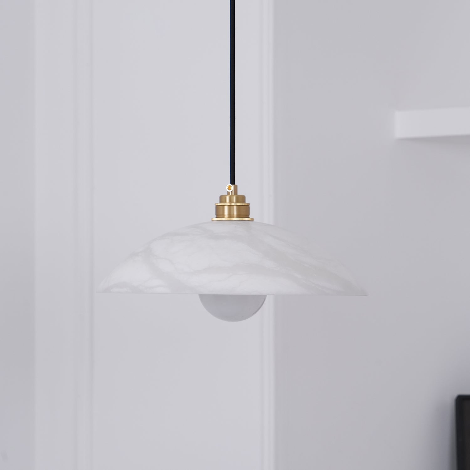 Stylish Dome Pendant Light – Brass Fixture with Alabaster Shade