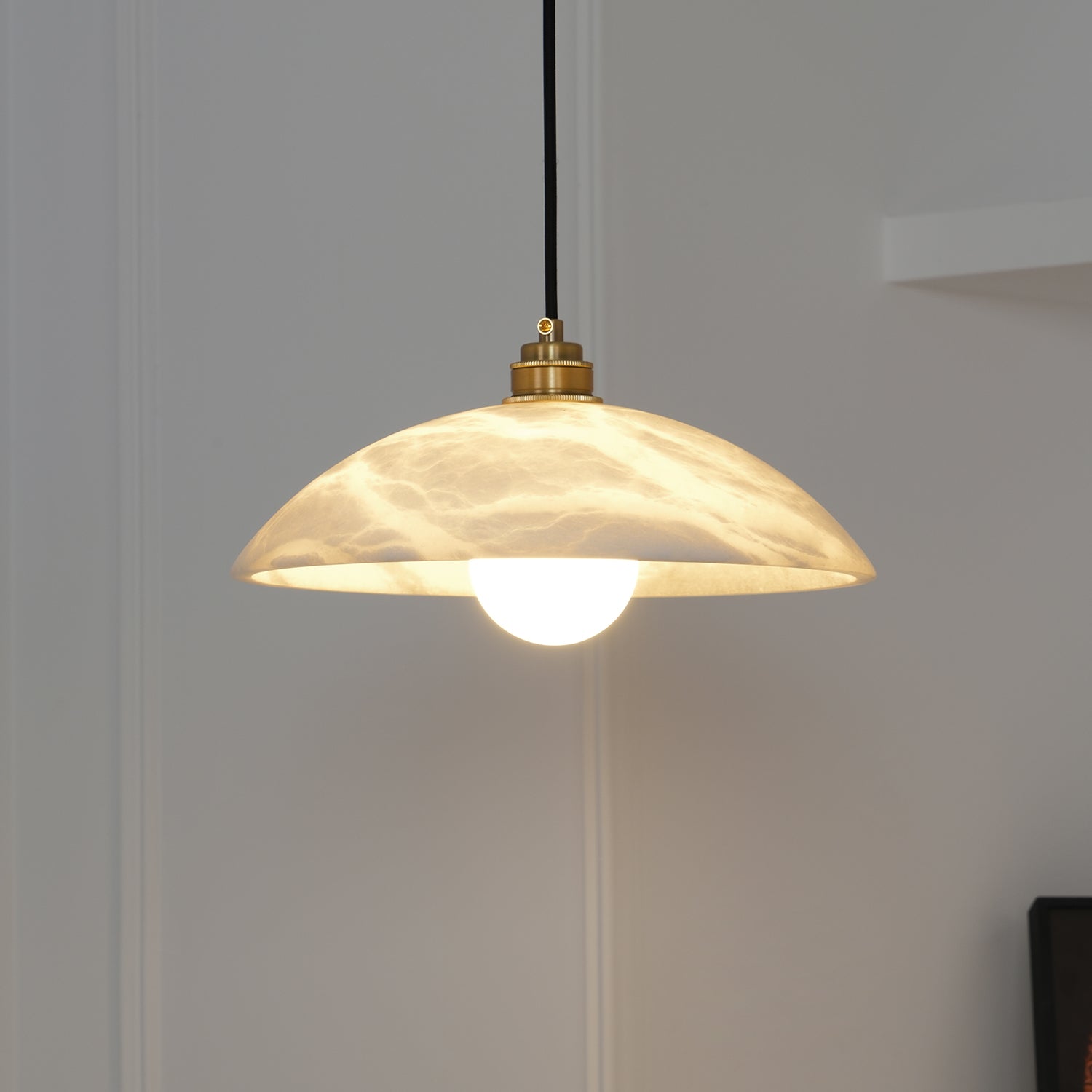 Stylish Dome Pendant Light – Brass Fixture with Alabaster Shade