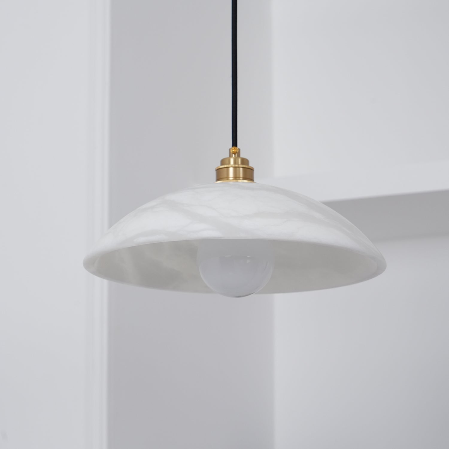 Stylish Dome Pendant Light – Brass Fixture with Alabaster Shade
