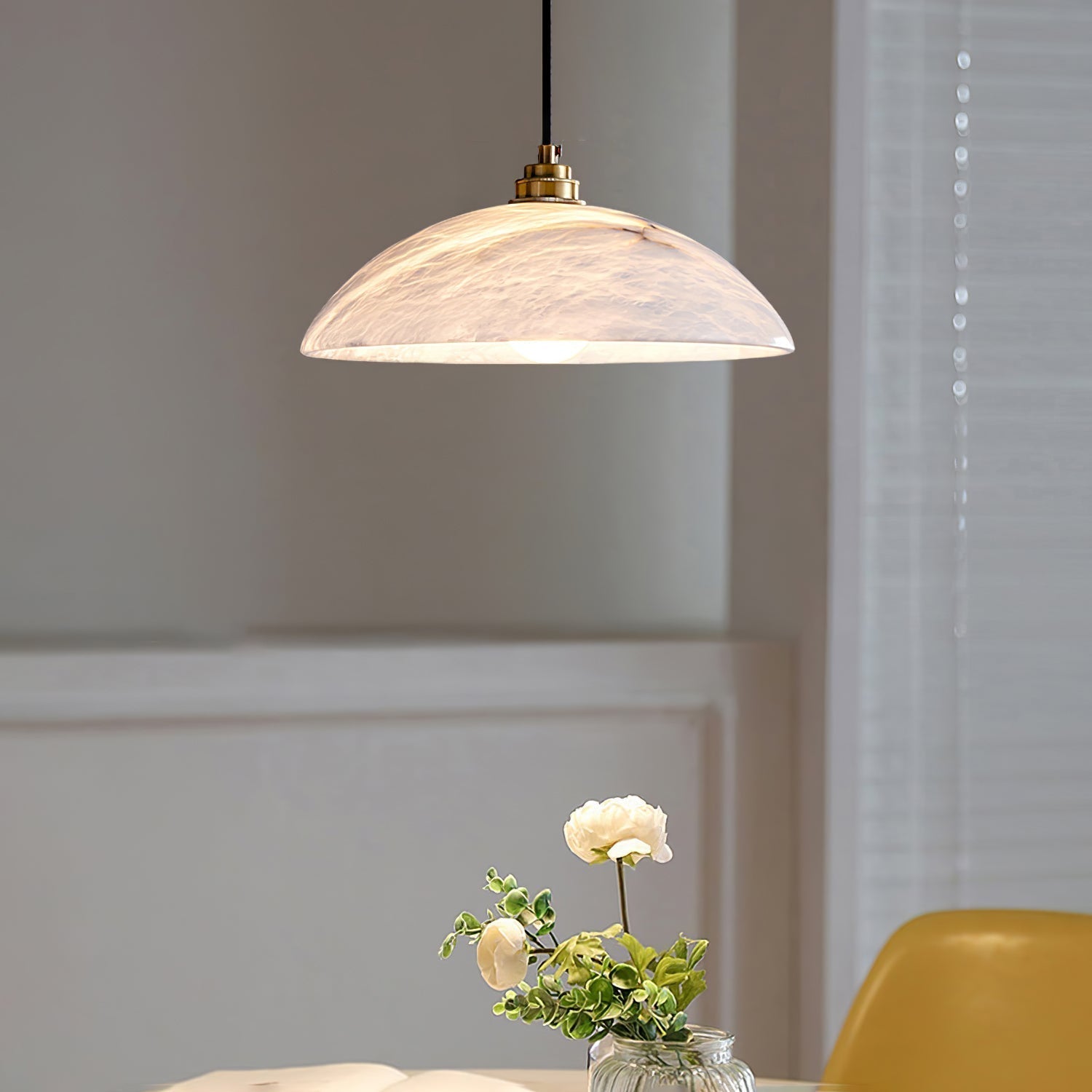 Stylish Dome Pendant Light – Brass Fixture with Alabaster Shade