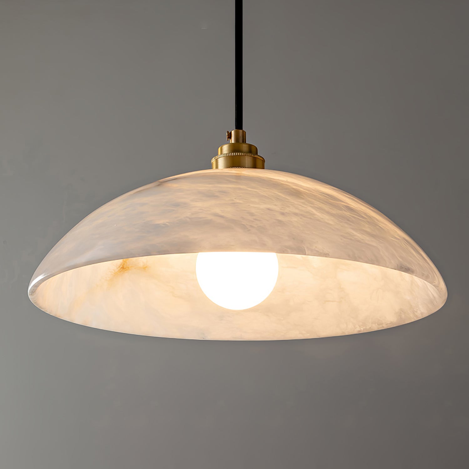 Stylish Dome Pendant Light – Brass Fixture with Alabaster Shade