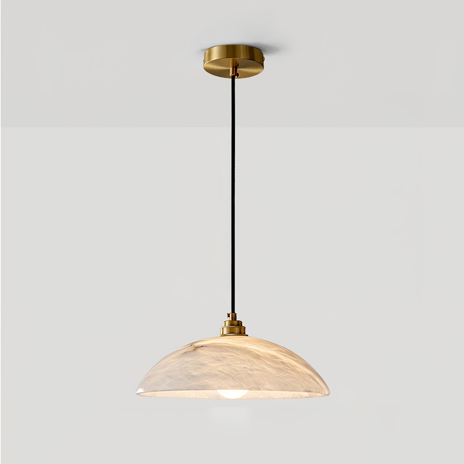 Stylish Dome Pendant Light – Brass Fixture with Alabaster Shade