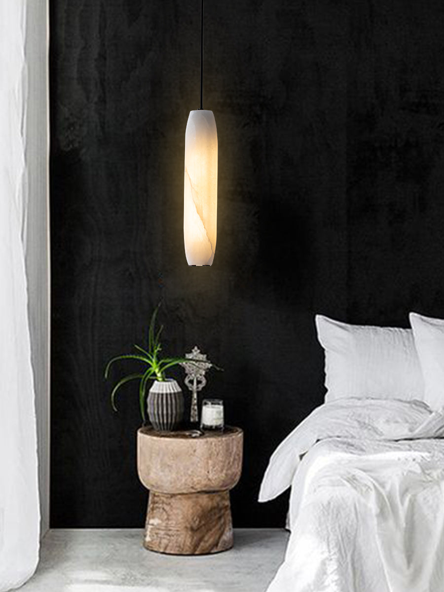 Minimalist Alabaster Pendant Lamp – Flute Style Ceiling Light