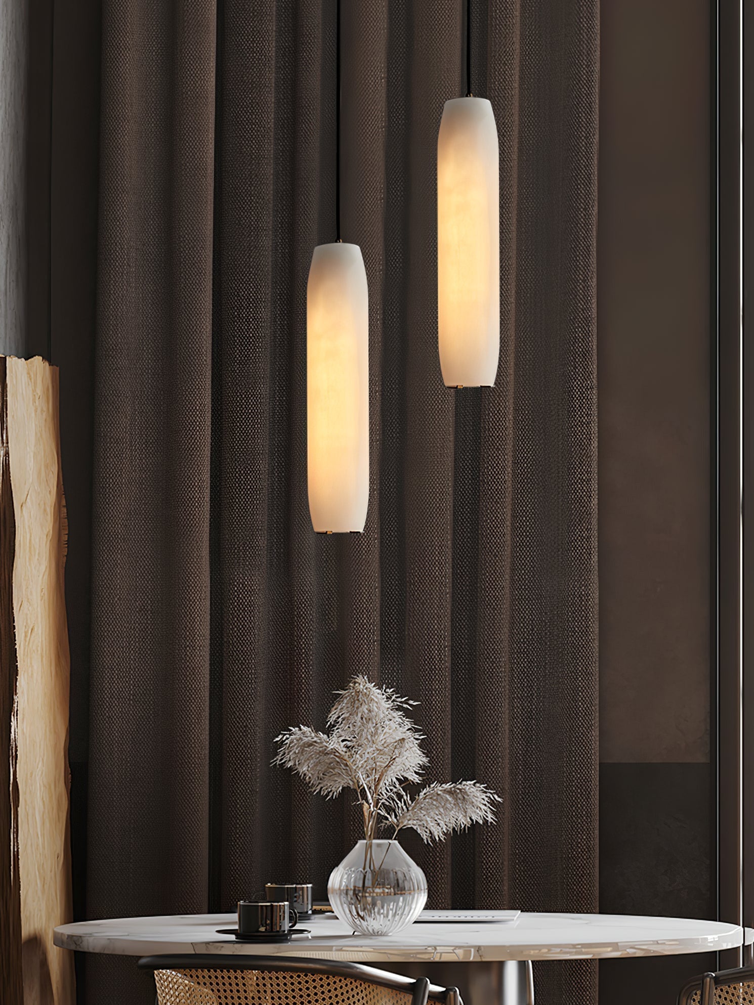 Minimalist Alabaster Pendant Lamp – Flute Style Ceiling Light