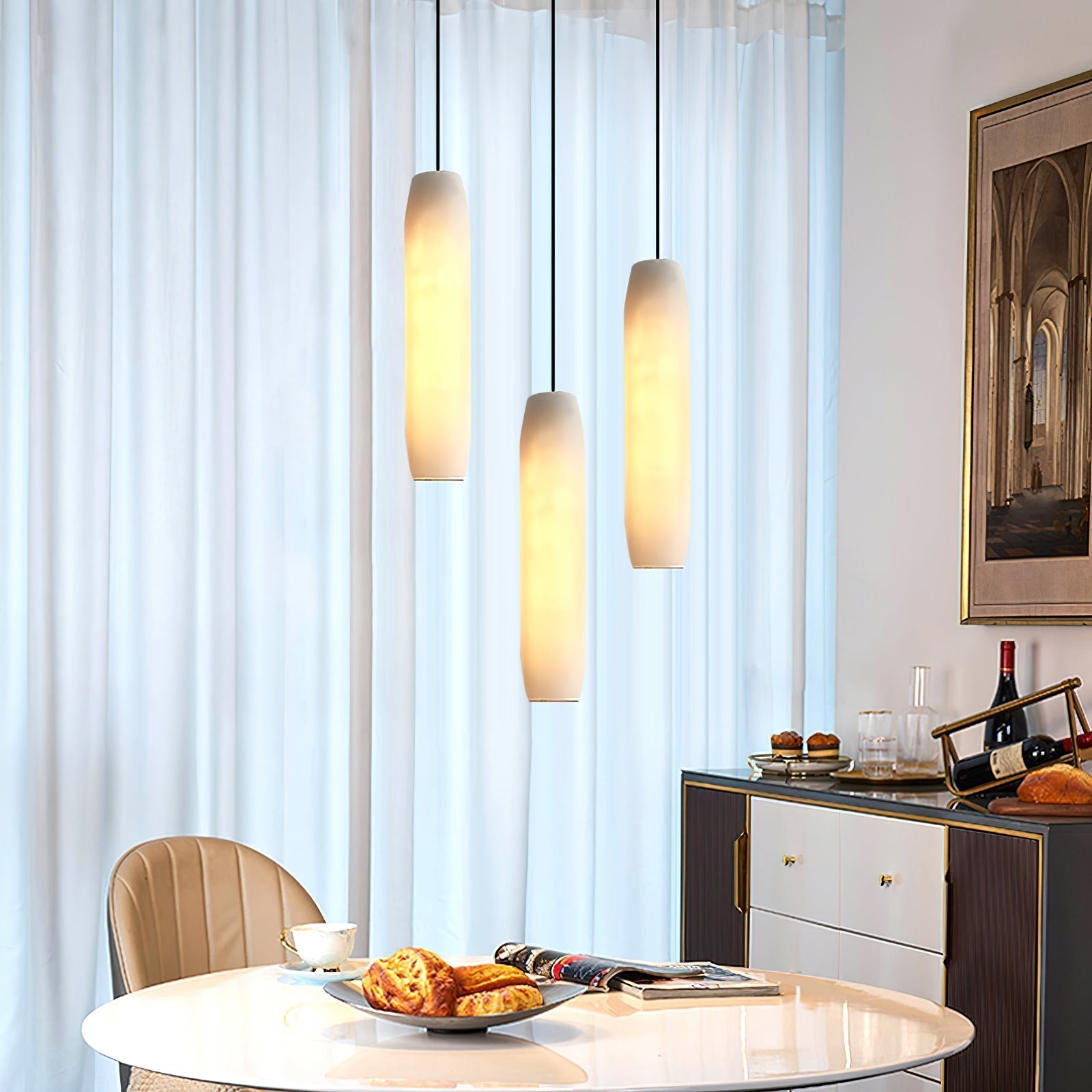Minimalist Alabaster Pendant Lamp – Flute Style Ceiling Light