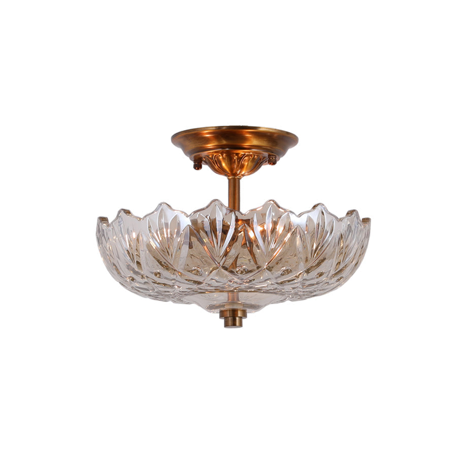 Compact Glass Ceiling Light – Brass Body with Amber Shades