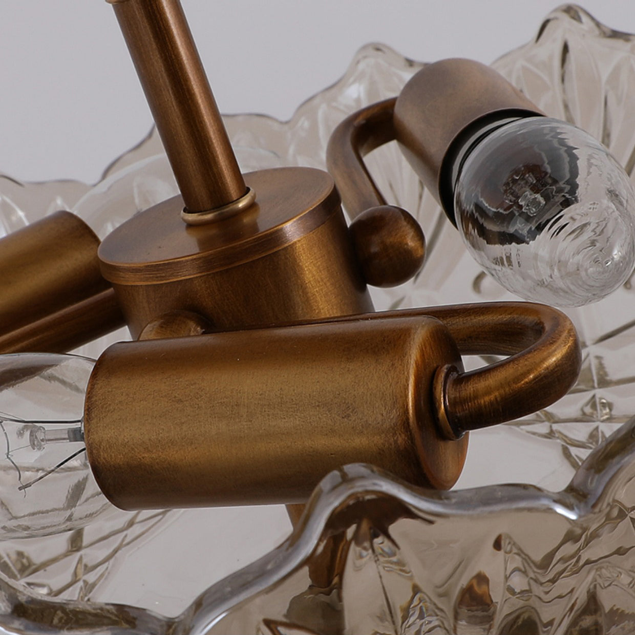 Compact Glass Ceiling Light – Brass Body with Amber Shades