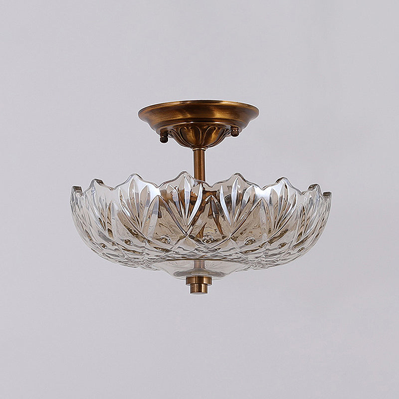 Compact Glass Ceiling Light – Brass Body with Amber Shades