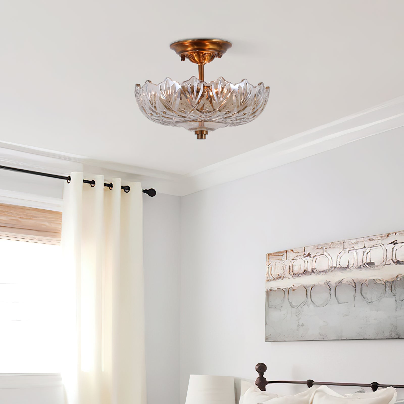Compact Glass Ceiling Light – Brass Body with Amber Shades