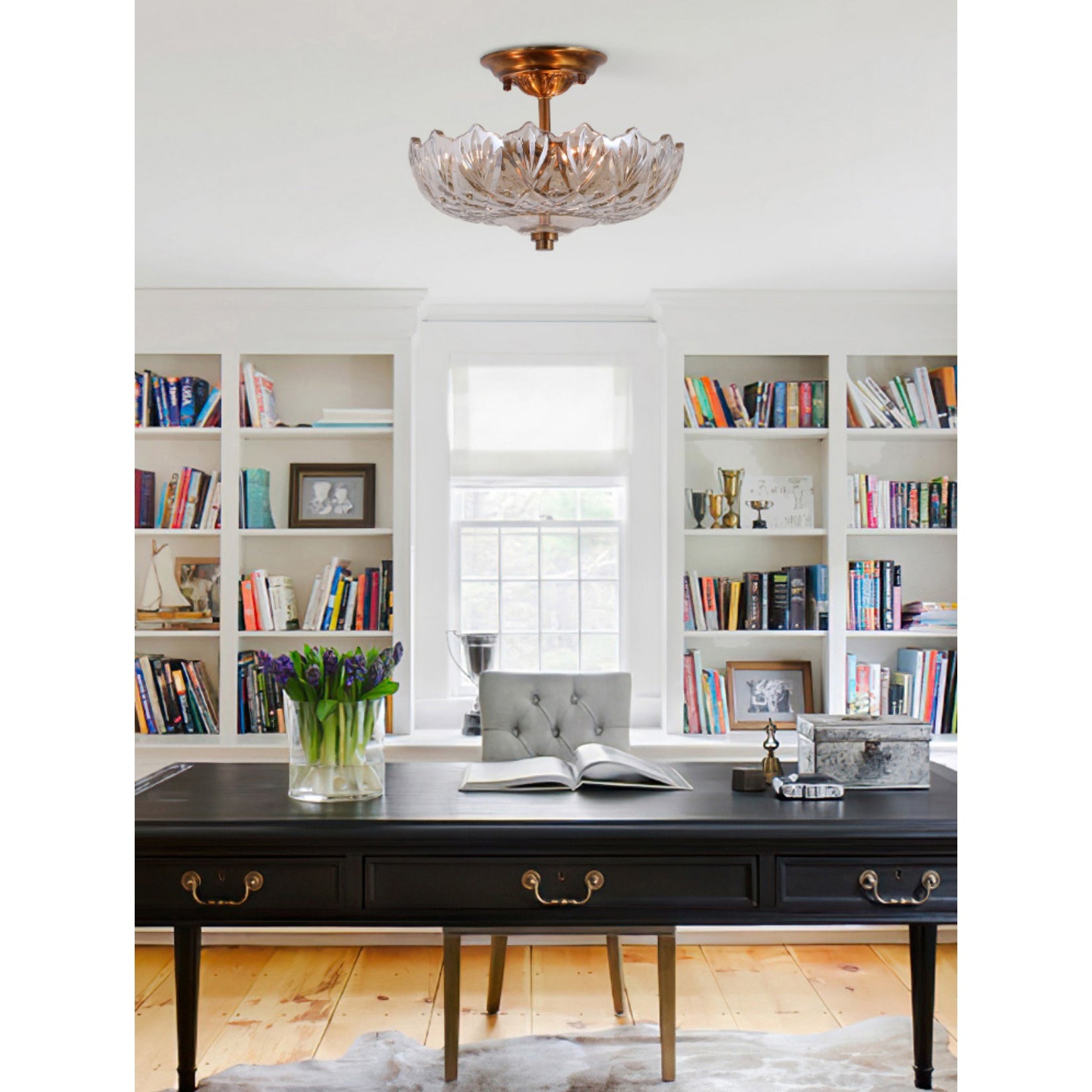 Compact Glass Ceiling Light – Brass Body with Amber Shades