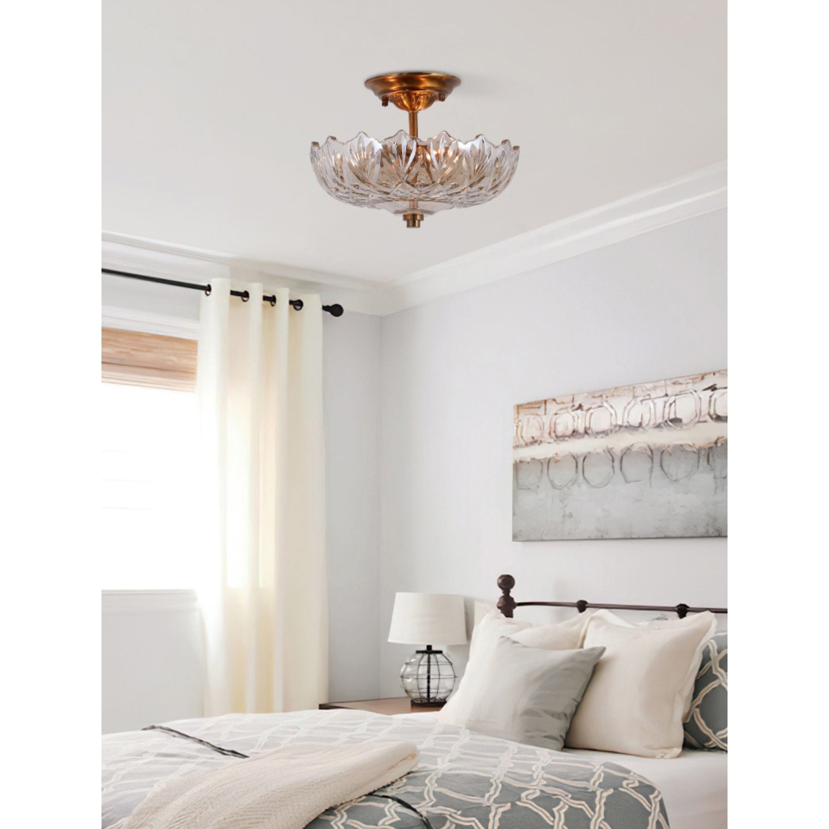 Compact Glass Ceiling Light – Brass Body with Amber Shades
