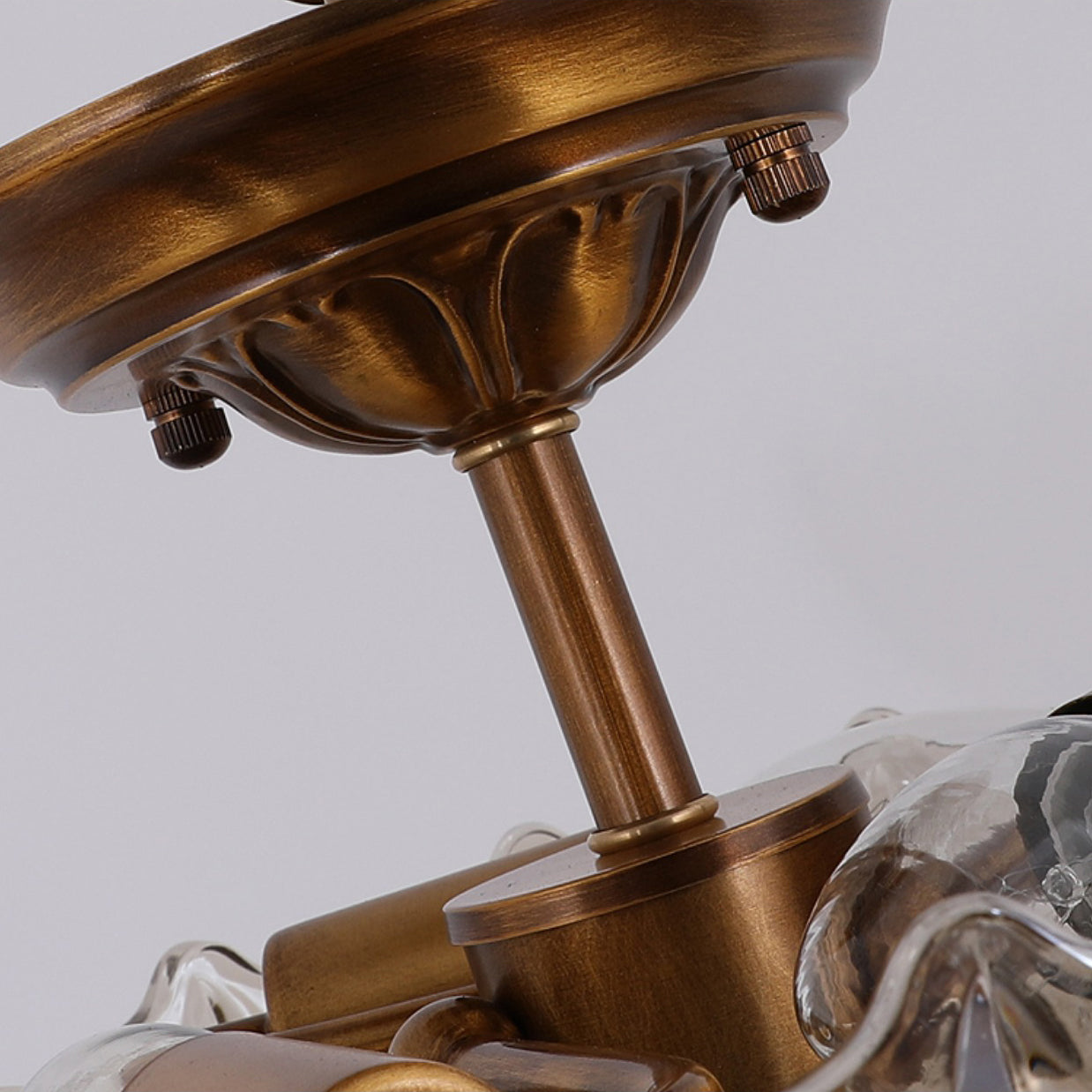 Compact Glass Ceiling Light – Brass Body with Amber Shades