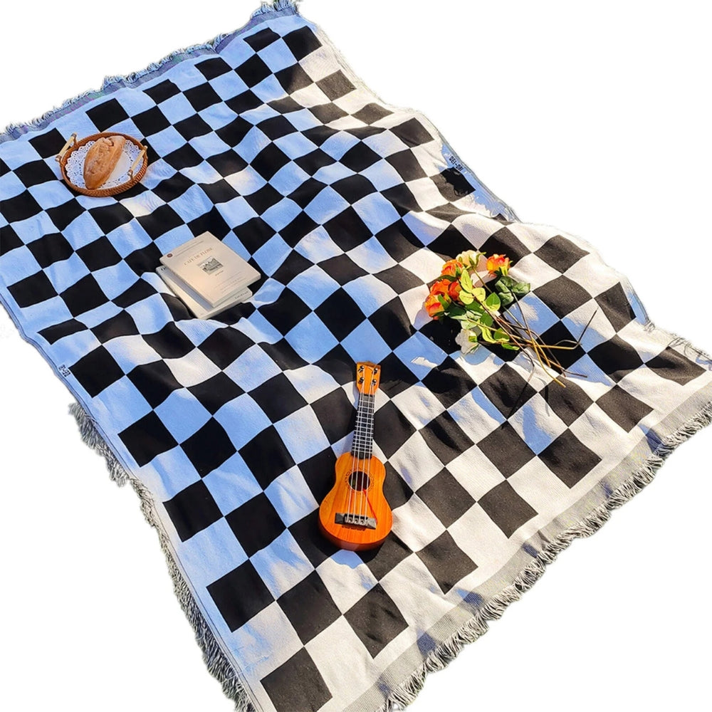Classic Checkered Picnic Blanket with Fringe