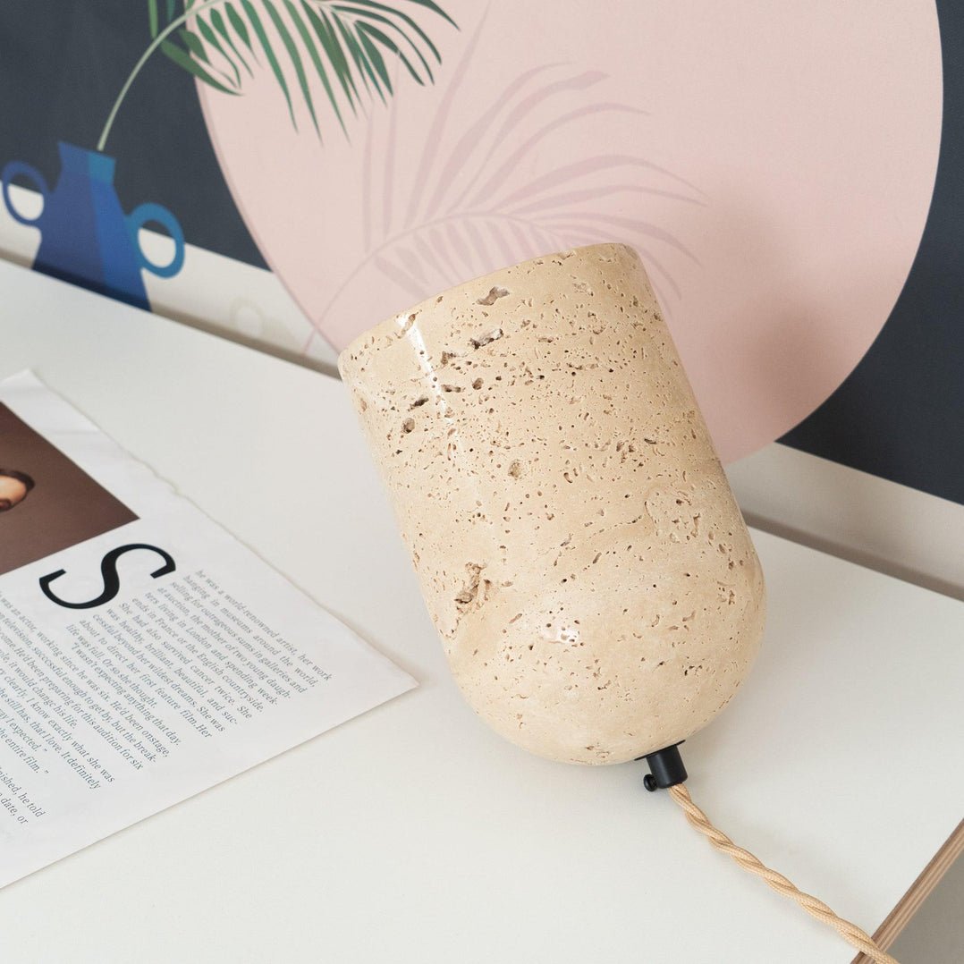 Modern Indoor Desk Lamp – Yellow Travertine Base & Shade